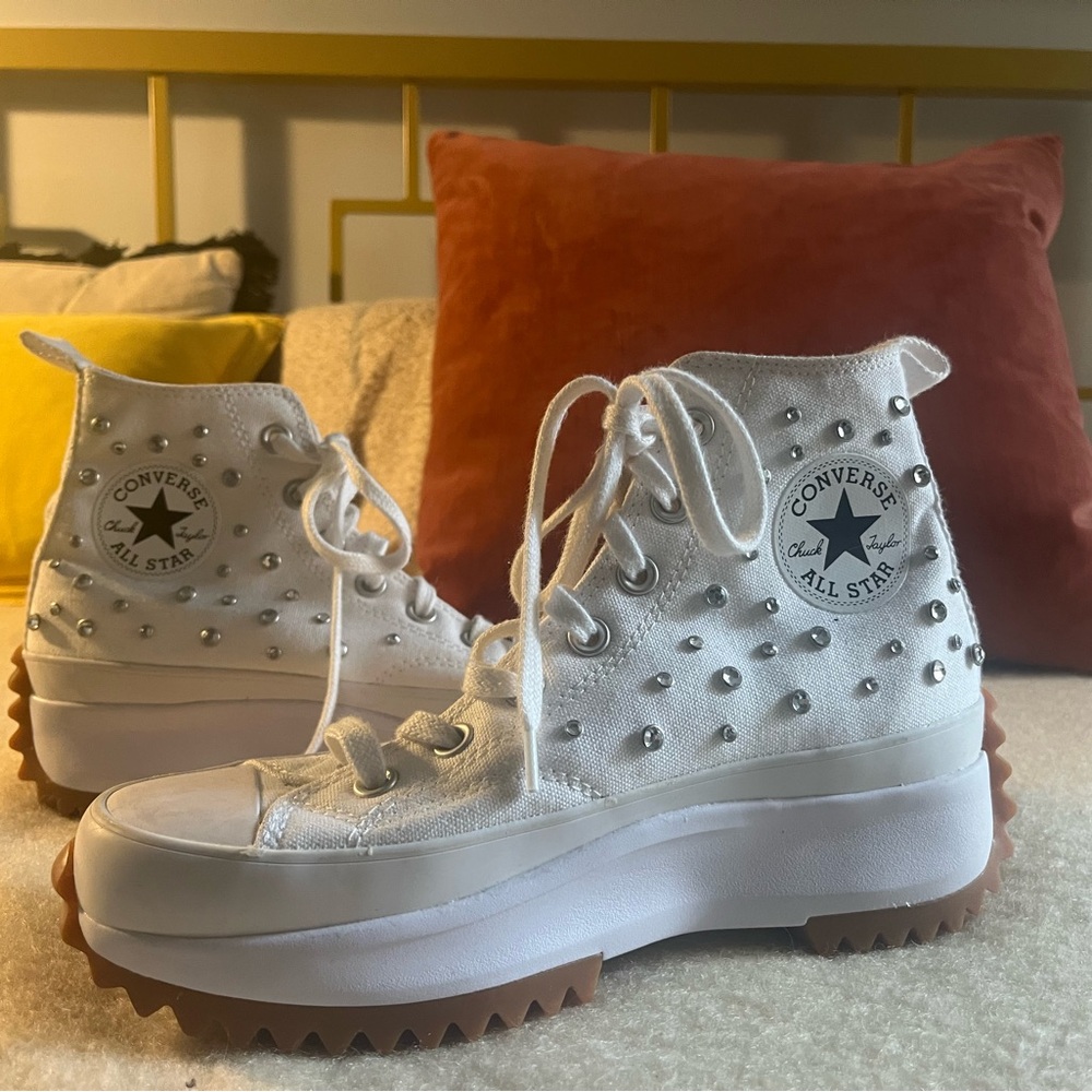 Converse White Sparkling Platform Sneakers